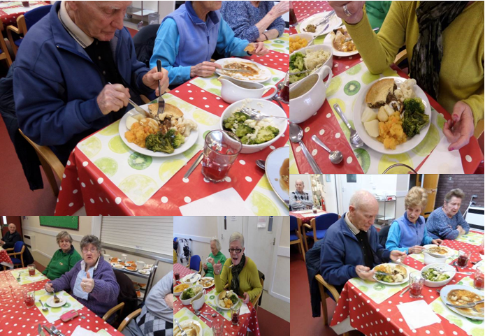 Moorland Star is a community centre for older people. Pictured is a number of centre users are enjoying delicious pies delivered by FareShare Cymru.