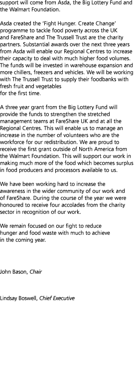 support will come from Asda  the Big Lottery Fund and the Walmart Foundation   Asda created the  Fight Hunger  Create   