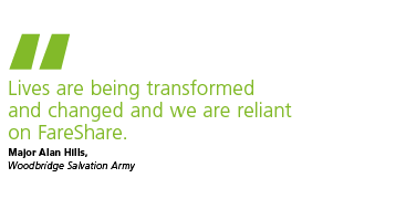   Lives are being transformed and changed and we are reliant on FareShare  Major Alan Hills  Woodbridge Salvation Arm