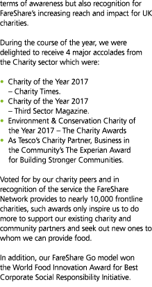 terms of awareness but also recognition for FareShare s increasing reach and impact for UK charities   During the cou   