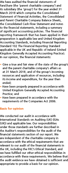 We have audited the financial statements of FareShare  the  parent charitable company   and its subsidiary  the  grou   