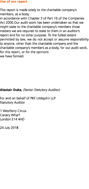 Use of our report This report is made solely to the charitable company s members  as a body  in accordance with Chapt   