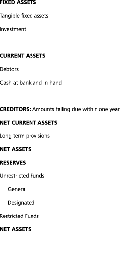 Fixed Assets Tangible fixed assets Investment Current Assets Debtors Cash at bank and in hand Creditors  Amounts fall   
