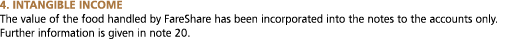 4  intangible income  The value of the food handled by FareShare has been incorporated into the notes to the accounts   