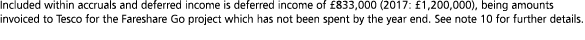 Included within accruals and deferred income is deferred income of  833 000  2017   1 200 000   being amounts invoice   