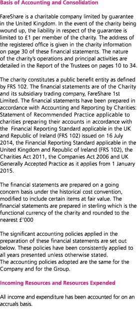 Basis of Accounting and Consolidation FareShare is a charitable company limited by guarantee in the United Kingdom  I   