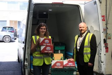 Philip Morgan from Pork Farms and Polly Hoffman from FareShare