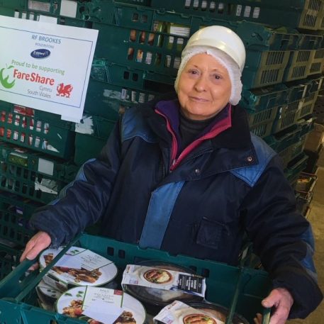 Rogerstone’s reliable Dilys Holder, who has worked at the site for more than 30 years, is responsible for building the FareShare pallets.