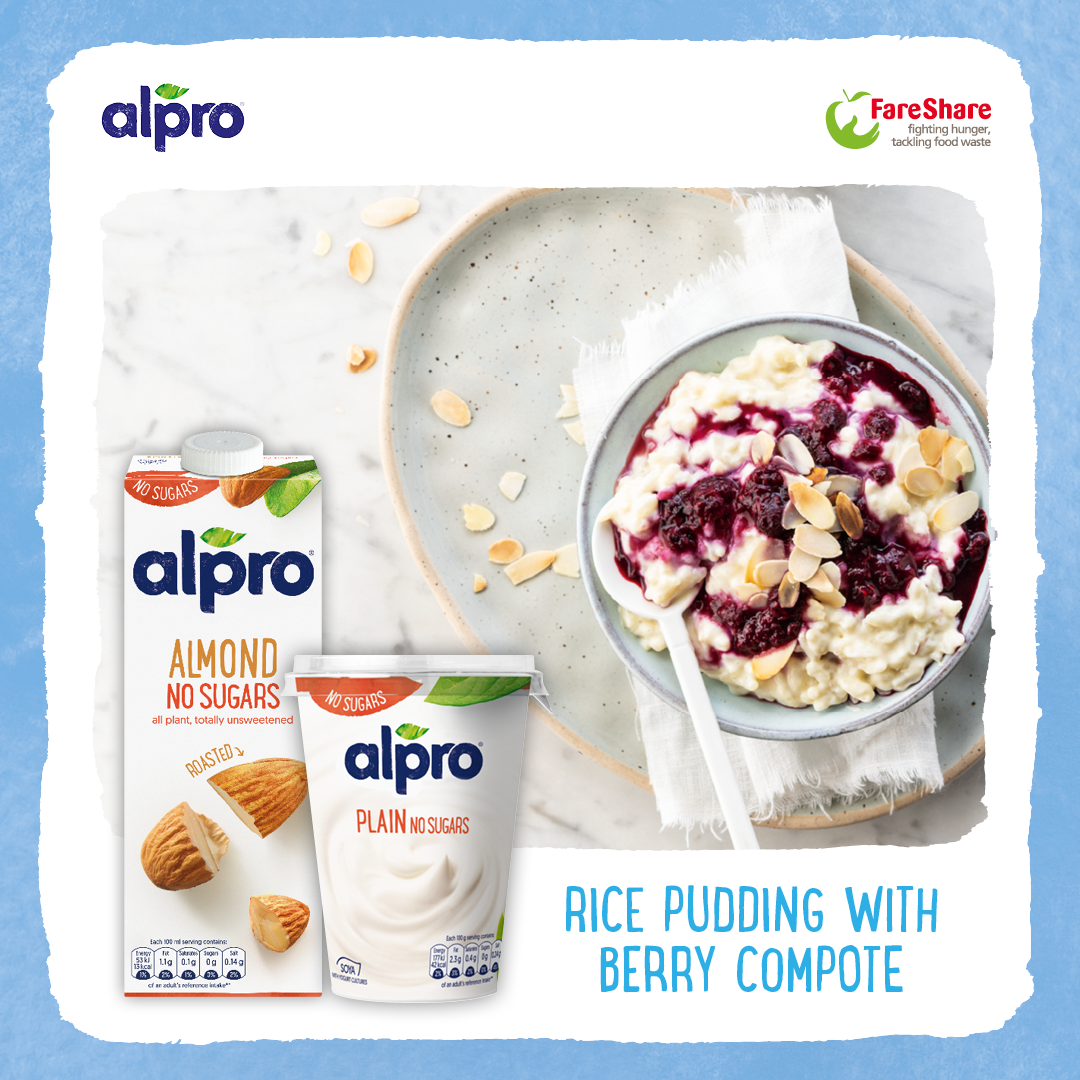 Surplus Supper: Rice Pudding with Berry Compote from Alpro - FareShare